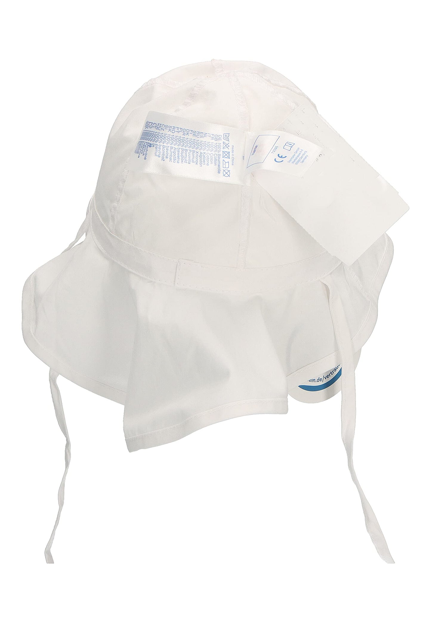 Unisex Sonnenhut für Babys & Kinder, UV-Schutz 50+, mit breiter Krempe, Nackenschutz & Bindebändern, Weiß, Größe 45