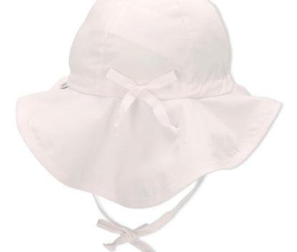 Unisex Sonnenhut für Babys & Kinder, UV-Schutz 50+, mit breiter Krempe, Nackenschutz & Bindebändern, Weiß, Größe 45