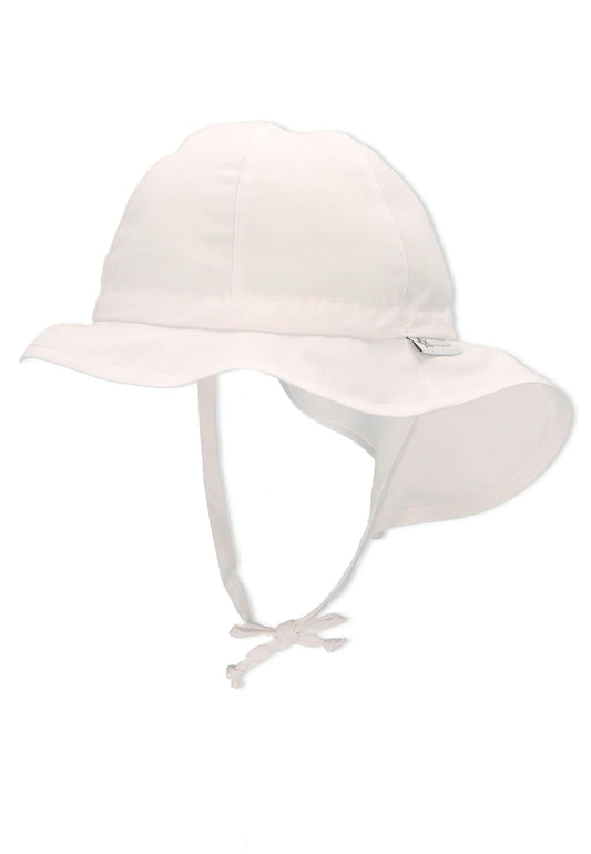 Unisex Sonnenhut für Babys & Kinder, UV-Schutz 50+, mit breiter Krempe, Nackenschutz & Bindebändern, Weiß, Größe 45