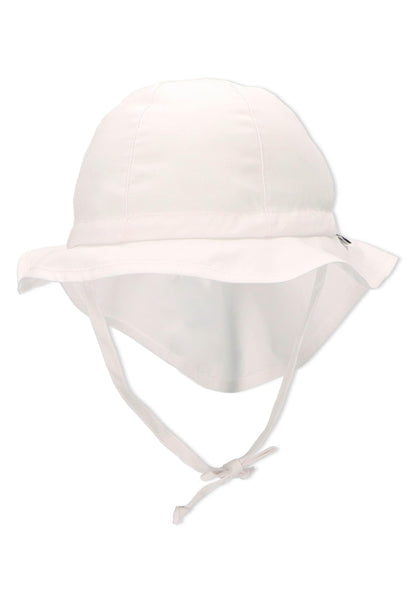 Unisex Sonnenhut für Babys & Kinder, UV-Schutz 50+, mit breiter Krempe, Nackenschutz & Bindebändern, Weiß, Größe 45